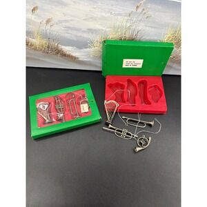 Vintage Miniature Metal Musical Instrument Christmas Ornaments 2 Sets of 4